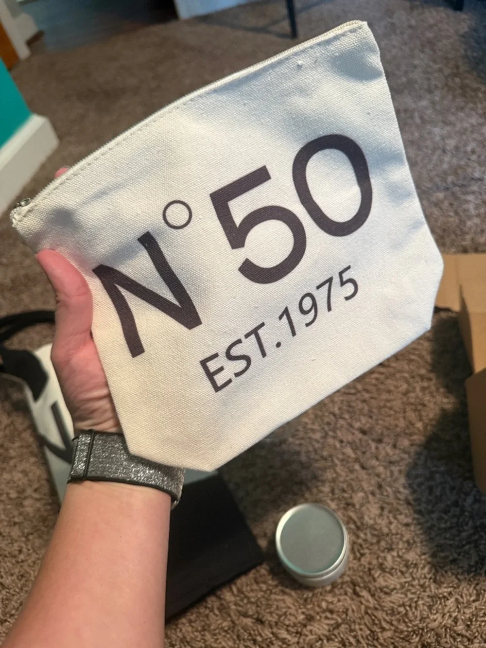 N°50 EST.1975 Canvas Tote & Pouch Set - Black & Cream